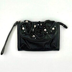 Betsey Johnson Black and Silver Flower Studded Wristlet